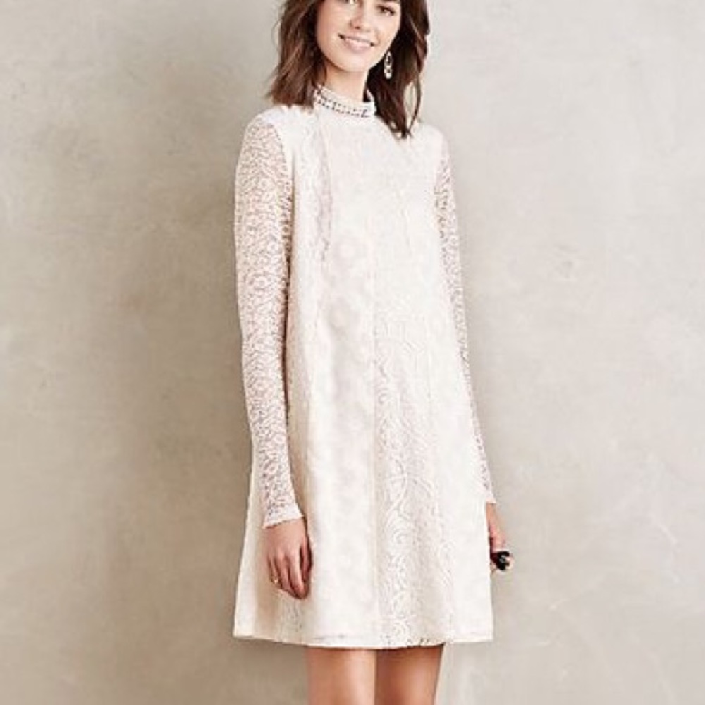 Anthropologie ivory lace dress